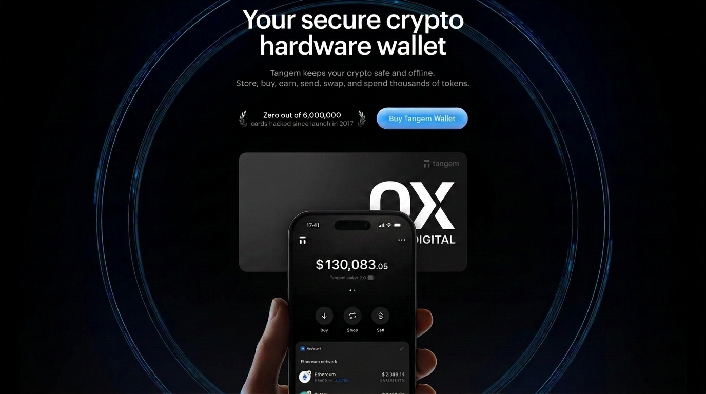 ZEROX DIGITAL Tangem card being tapped against a smartphone running the Tangem app